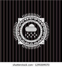 rain icon inside silver shiny emblem