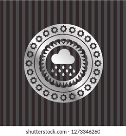 rain icon inside silvery shiny badge