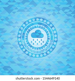 rain icon inside sky blue mosaic emblem