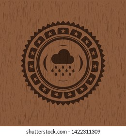 rain icon inside vintage wooden emblem