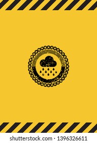 rain icon inside warning sign, black grunge emblem. Vector Illustration. Detailed.