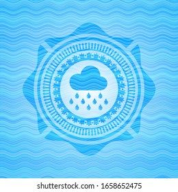 rain icon inside water wave representation badge background.