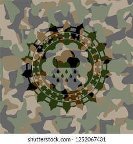 rain icon on camouflaged texture