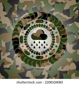 rain icon on camouflaged texture. 
