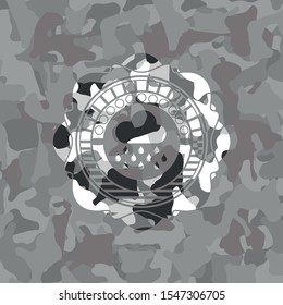rain icon on grey camo pattern