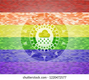 rain icon on mosaic background with the colors of the LGBT flag
