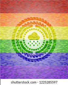 rain icon on mosaic background with the colors of the LGBT flag