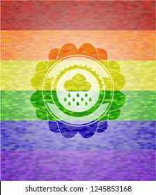 rain icon on mosaic background with the colors of the LGBT flag