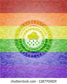 rain icon on mosaic background with the colors of the LGBT flag