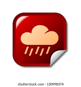 Icono de lluvia sobre pegatina roja