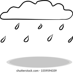 Rain icon on white background, flat design, hand drawing. Illustration cloud, contour of symbol black