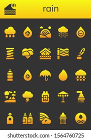 rain icon set. 26 filled rain icons.  Collection Of - Rain, Tsunami, Blood, Rainbow, Spring, Storm, Disaster, Ink, Water, Umbrella, Paint drop, Hail, Sky, Shower, Inks icons