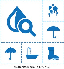 Rain icon. set of 6 rain filled icons such as shower, boot, drop under magnifier, blood