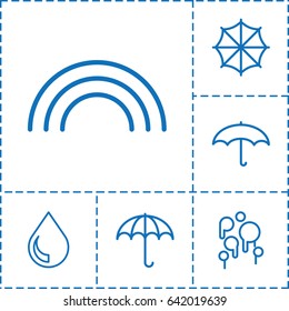 Rain icon. set of 6 rain outline icons such as umbrella, drop, rainbow