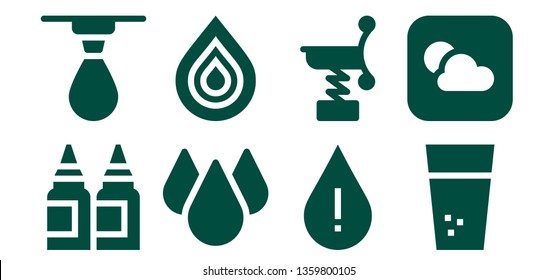 rain icon set. 8 filled rain icons.  Collection Of - Inks, Drop, Spring, Water, Weather