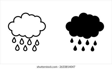 Rain icon set, Cloud signs, Storm weather symbol, Raindrop symbols, illustration isolated on white background.