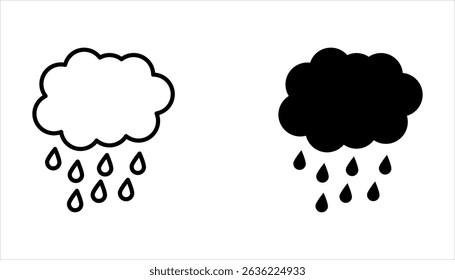 Rain icon set, Cloud signs, Storm weather symbol, Raindrop symbols, illustration isolated on white background.