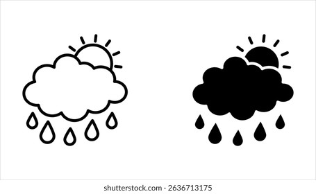 Rain icon set, Cloud signs, Storm weather symbol, Raindrop symbols, illustration isolated on white background.