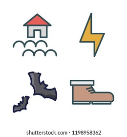 rain icon set. vector set about bats, light bolt, flood and boot icons set.