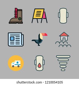 rain icon set. vector set about compress, text lines, toucan and boots icons set.