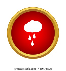 Rain icon in simple style in red circle. Nature symbol