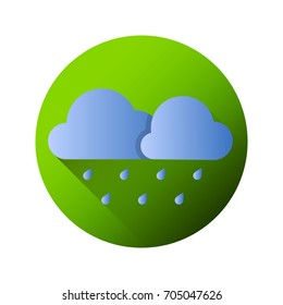 Rain Icon in trendy flat style with Long Shadow against the background of a circle. Cloud rain symbol for your web site design, logo, app, UI. Modern forecast storm sign.