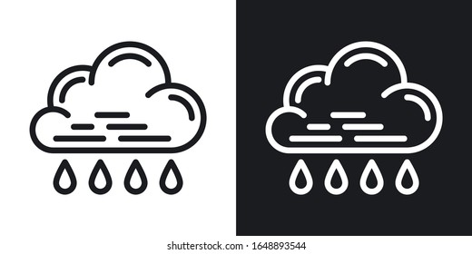 Icono de lluvia para aplicación de pronóstico del tiempo o widget. Nube con gotas de lluvia. Versión de dos tonos sobre fondo en blanco y negro