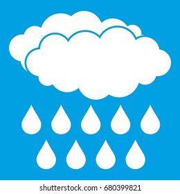 Rain icon white isolated on blue background vector illustration