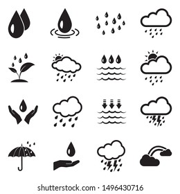 Rain Icons. Black Flat Design. Vector Illustration.