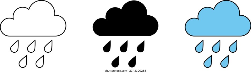 Rain Icons collection in trendy flat style isolated on grey background. Cloud rain symbol for your web site design, logo, app