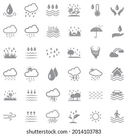 Rain Icons. Gray Flat Design. Vector Illustration.