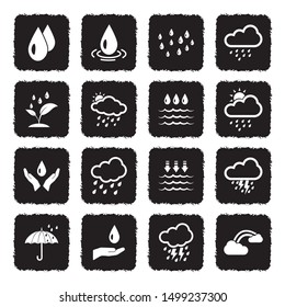 Rain Icons. Grunge Black Flat Design. Vector Illustration.