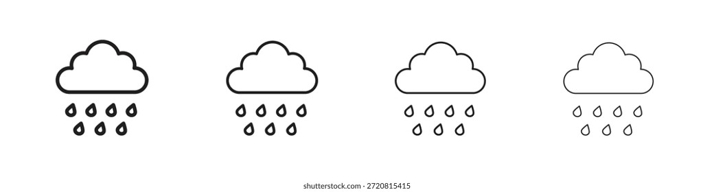 Rain icons outline black vector design. Line with editable stroke.
