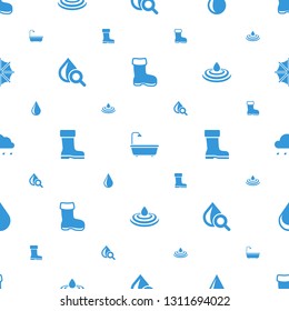 rain icons pattern seamless white background. Included editable filled boot, shower, water drop, drop under magnifier, drop, umbrella icons. rain icons for web and mobile.