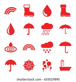 Rain icons set. set of 16 rain filled icons such as boot, umbrella, shower, water drop, rain, drop, rainbow