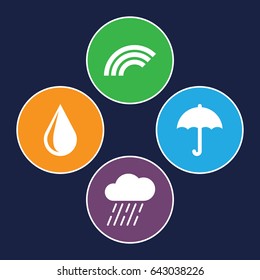 Rain icons set. set of 4 rain filled icons such as water drop, rain, rainbow
