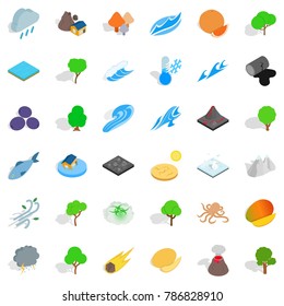 Rain icons set. Isometric style of 36 rain vector icons for web isolated on white background