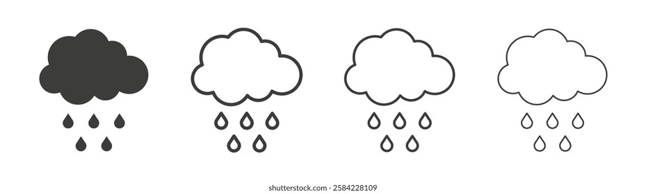 Rain icons set. Liner outlined and flat black color