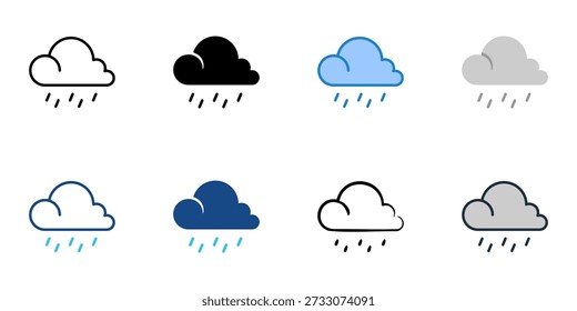 Rain icons set multiple style collection. Editable stroke 
