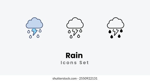 Rain Icons set thin line and glyph vector icon illustration