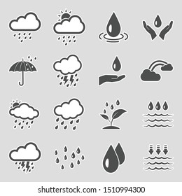 Rain Icons. Sticker Design. Vector Illustration.