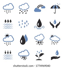 Rain Icons. Two Tone Flat Design. Vector Illustration.
