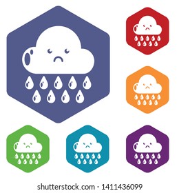 Rain icons vector colorful hexahedron set collection isolated on white