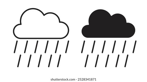 Rain icons. Vector set in filled and line style.