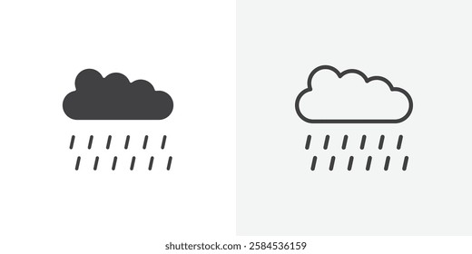 Rain icons vectors illustrations in black fill and liner versions