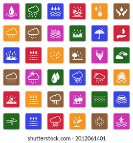 Rain Icons. White Flat Collection In Square. Vector Illustration.
