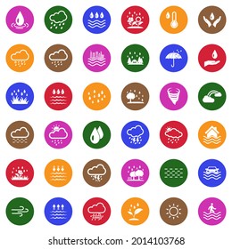 Rain Icons. White Flat Collection In Circle. Vector Illustration.
