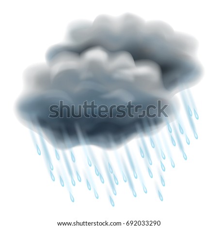 Rain illustration. Realistic gray clouds and raindrops. Autumn and rain, different weather, season specific. Vector illustration