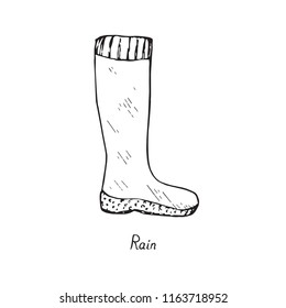 Rain, isolated hand drawn outline doodle, sketch, black and white vector illustration with inscription