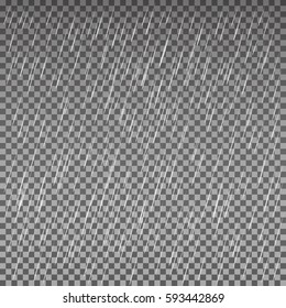 Rain isolated on a transparent background. Vector texture. Weather concept. Abstract element for advertising and promotional message. Illustration for your design and business